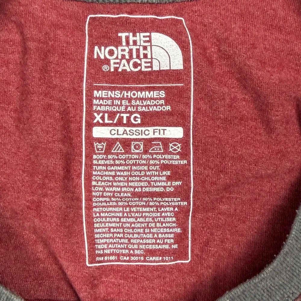 The North Face Mens XL Red Grey Raglan Baseball T-Shirt 3/4 Sleeve Classic Fit